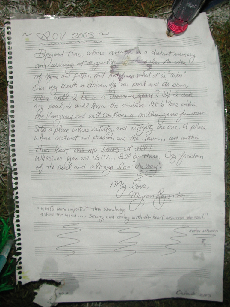 Letter that Myron Rosander left on the field at the end of the season